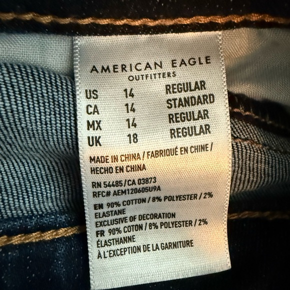 Women's Dark Blue Jeans American Eagle Super High Rise Jeggings Sz 14 - Picture 7 of 7